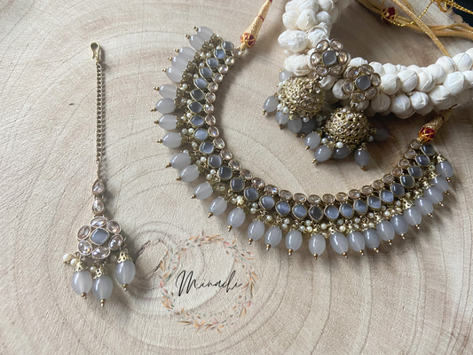 GREY JHUMKA NECKLACE SET