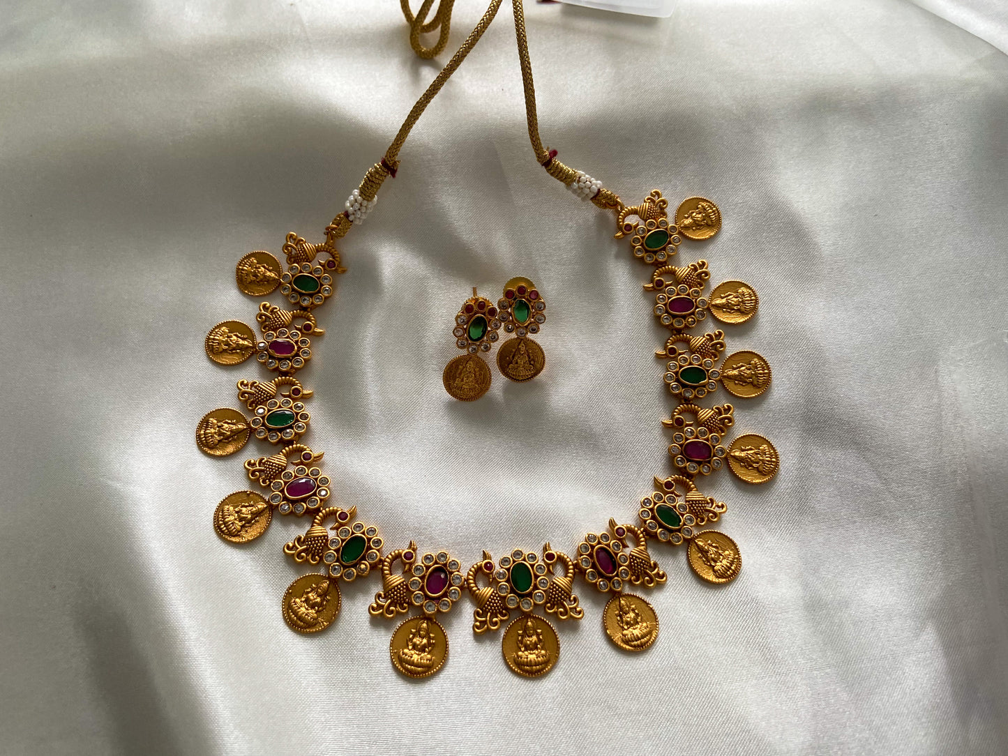 RUBY GREEN LAKSHMI COIN NECKLACE SET