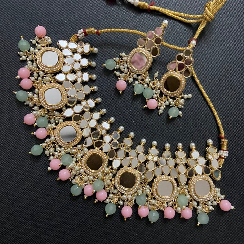 PINK AND GREEN MIRROR NECKLACE SET