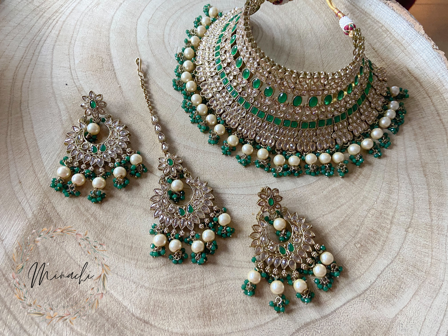 Green sales kundan sets