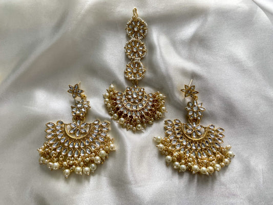 WHITE PEARL EARRINGS AND TIKKA