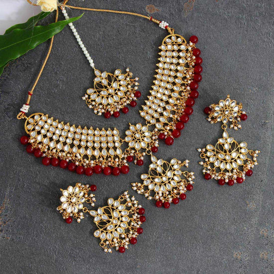 Thamarai: Maroon Kundan Necklace