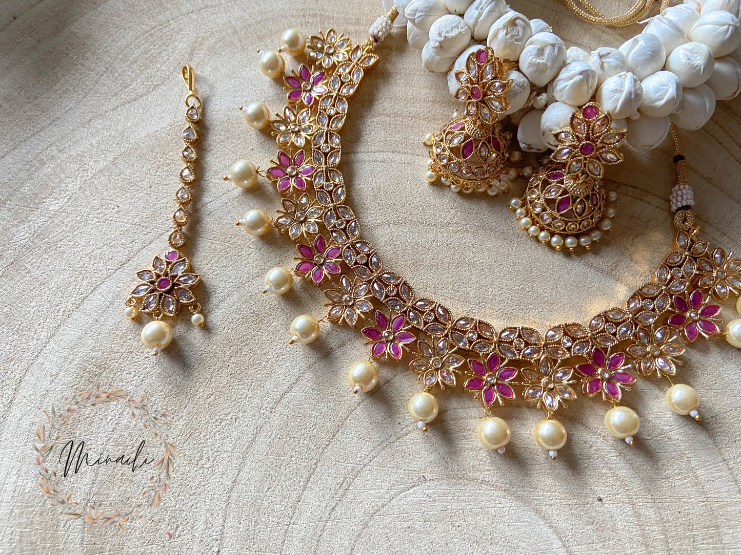 THAMARAI: RUBY FLORAL NECKLACE SET