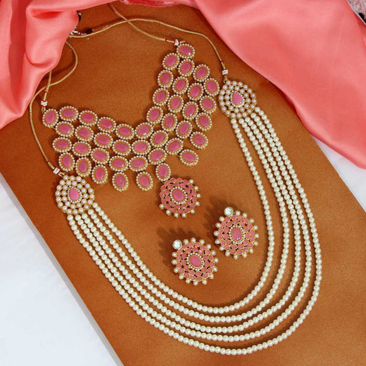 PEACH LONG AND SHORT NECKLACE SET