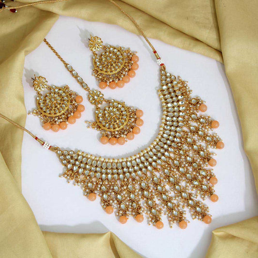 PEACH KUNDAN NECKLACE SET