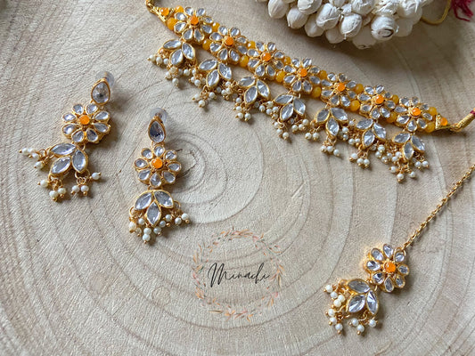 ORANGE CHOKER FLORAL KUNDAN SET