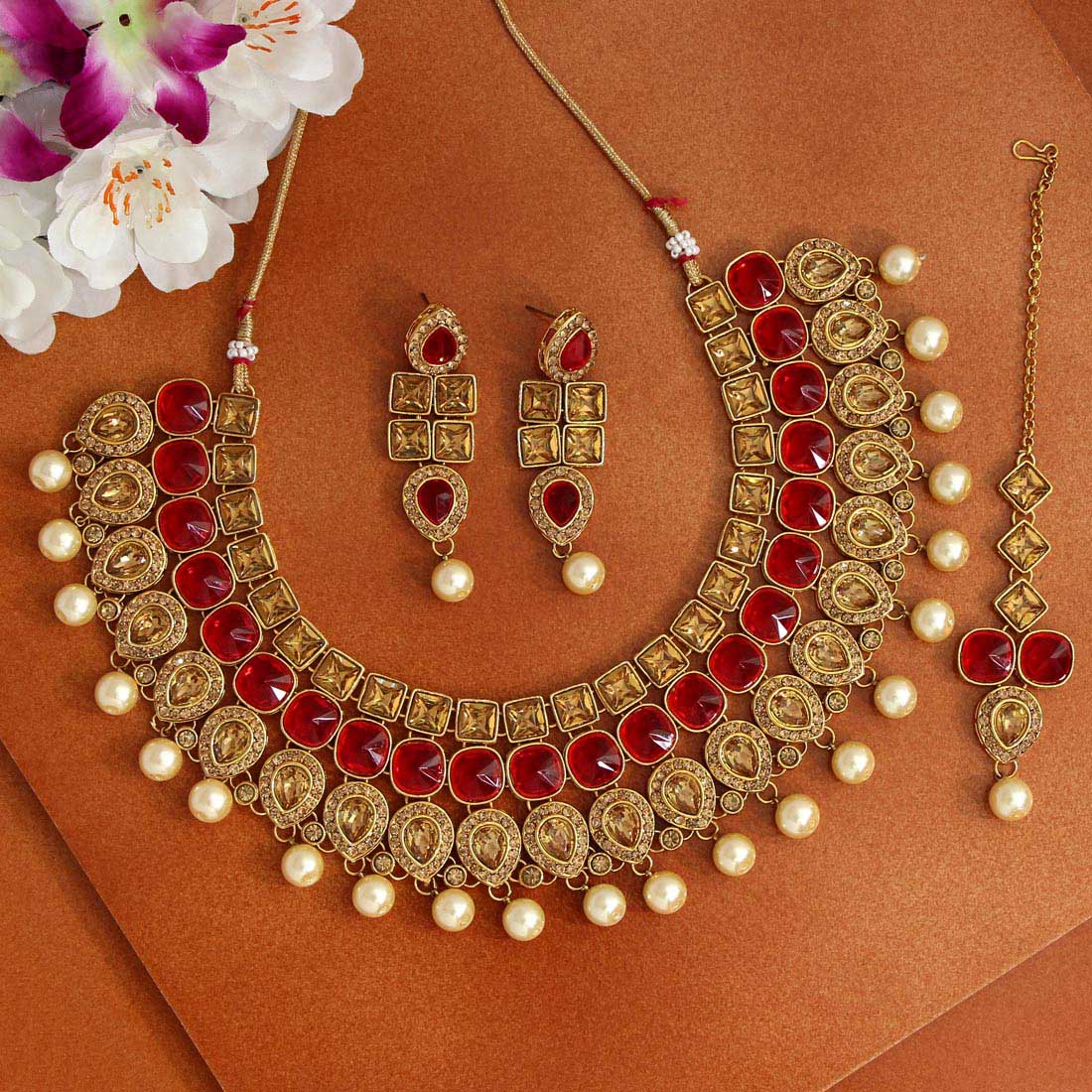 Mangalam : Red and Gold Kundan Necklace