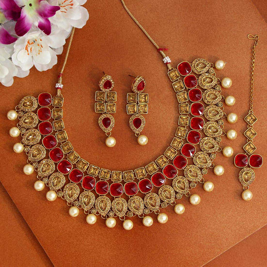 Mangalam : Red and Gold Kundan Necklace