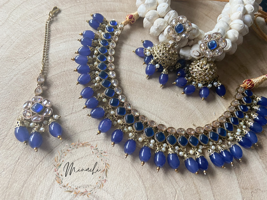 ROYAL BLUE JHUMKA NECKLACE SET