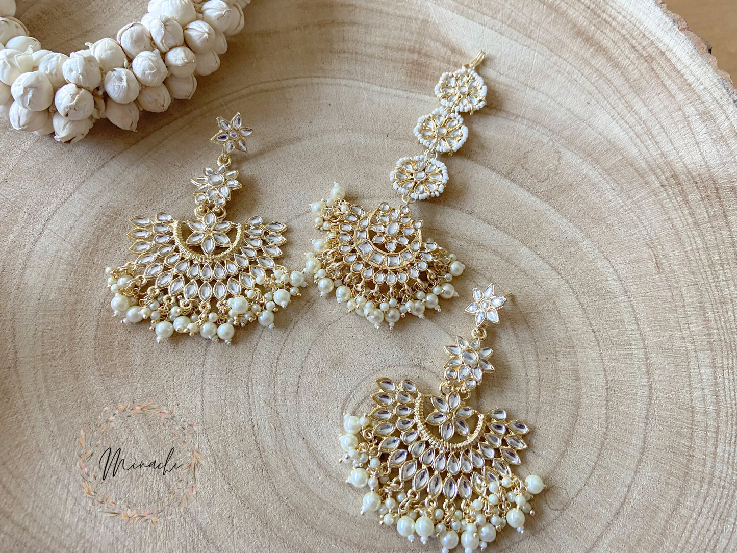 WHITE PEARL EARRINGS AND TIKKA