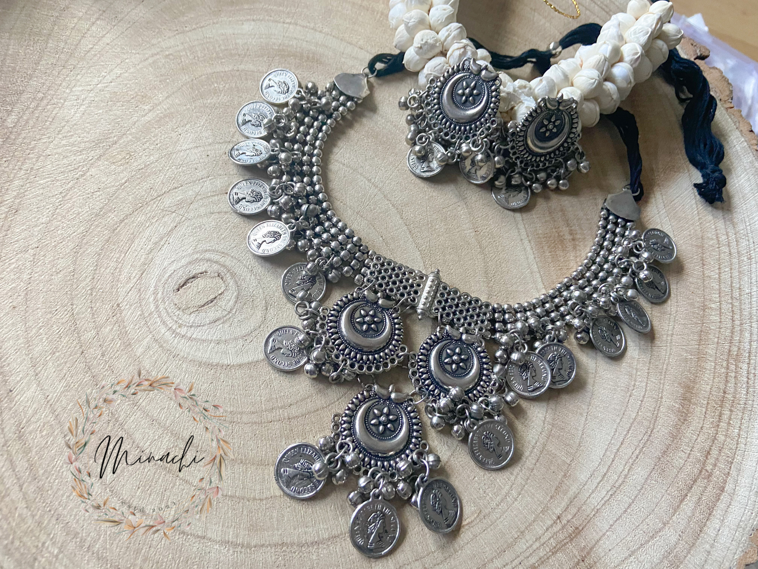 Oxidised top coin necklace