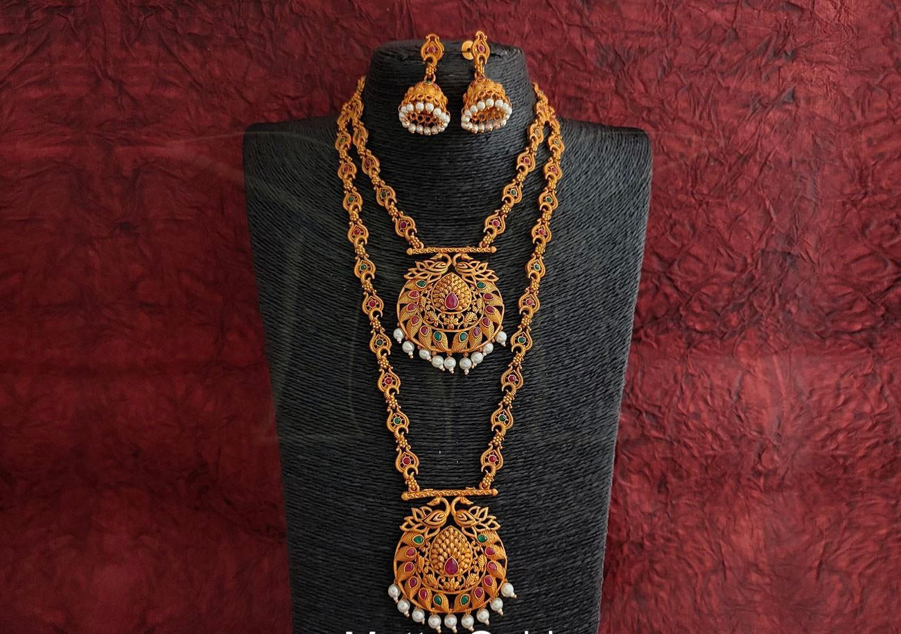 PEACOCK RUBY GREEN NECKLACE SET