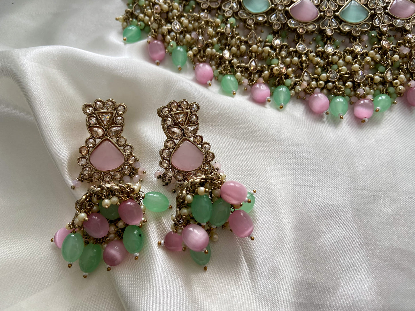 PINK GREEN KUNDAN SET