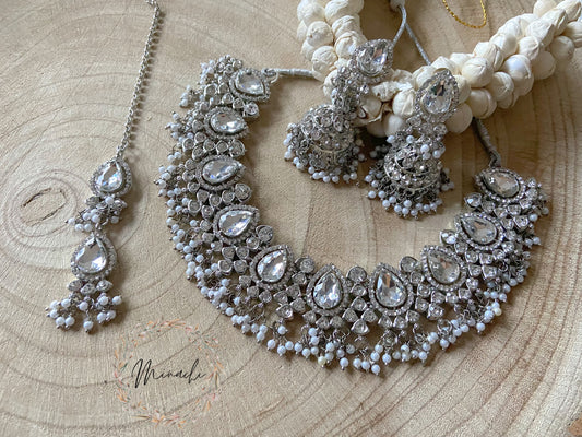 SILVER JHUMKA NECKLACE SET