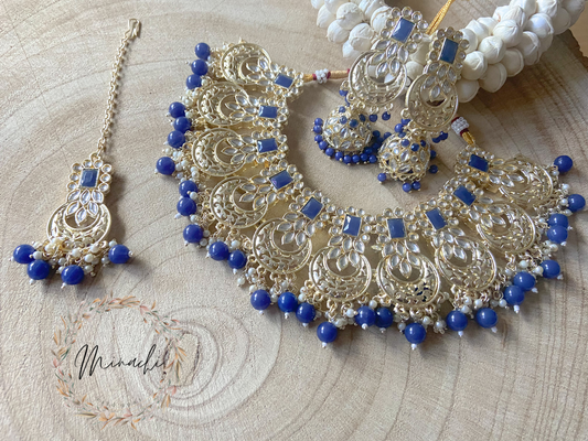 BLUE JHUMKA GOLDEN NECKLACE SET