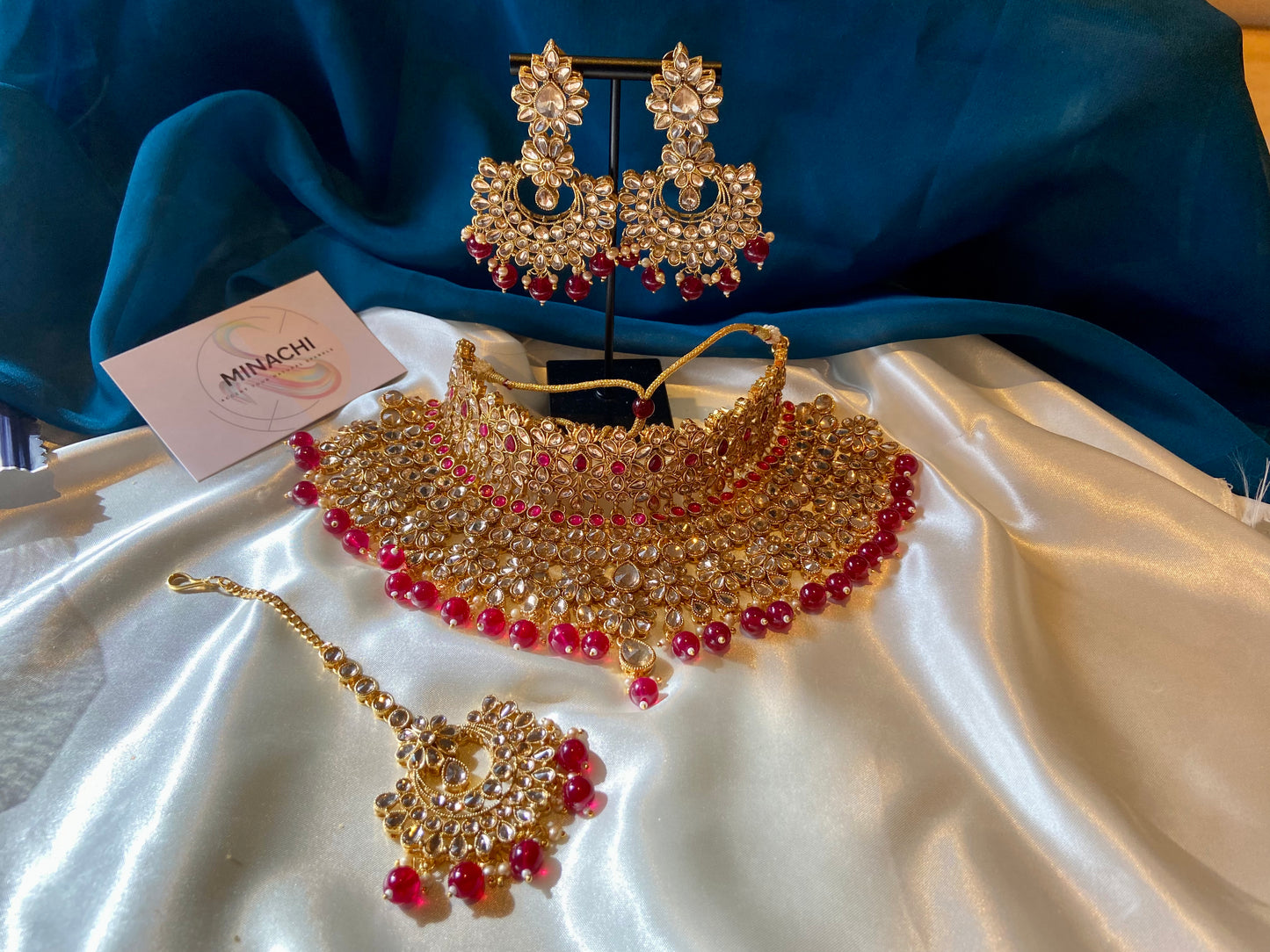 RUBY PINK FLORAL KUNDAN NECKLACE SET