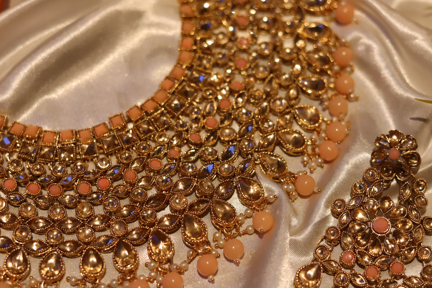 PEACH KUNDAN NECKLACE SET