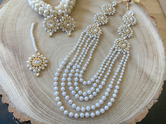 WHITE PEARL LONG NECKLACE SET