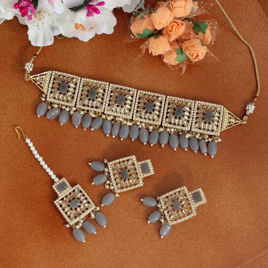 GREY KUNDAN NECKLACE