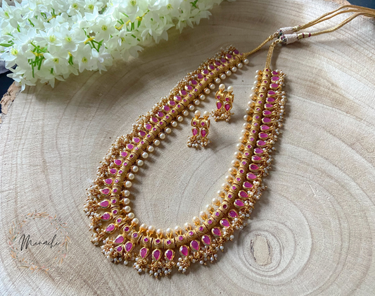 OLG- RUBY PEARL LONG NECKLACE SET