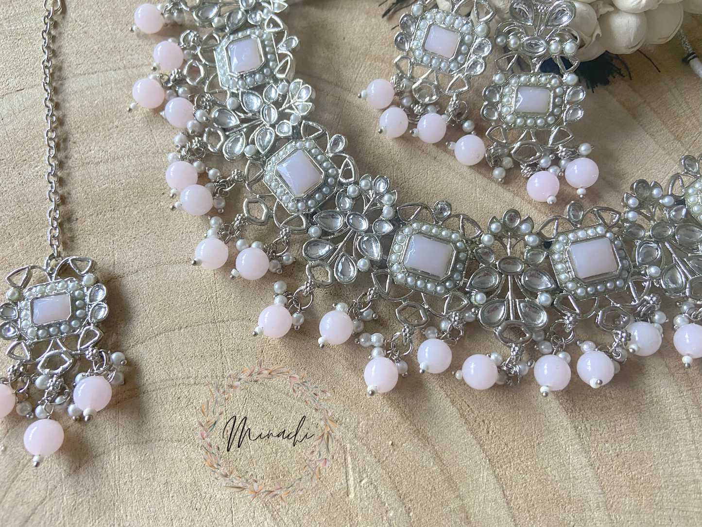 BABY PINK SILVER NECKLACE SET