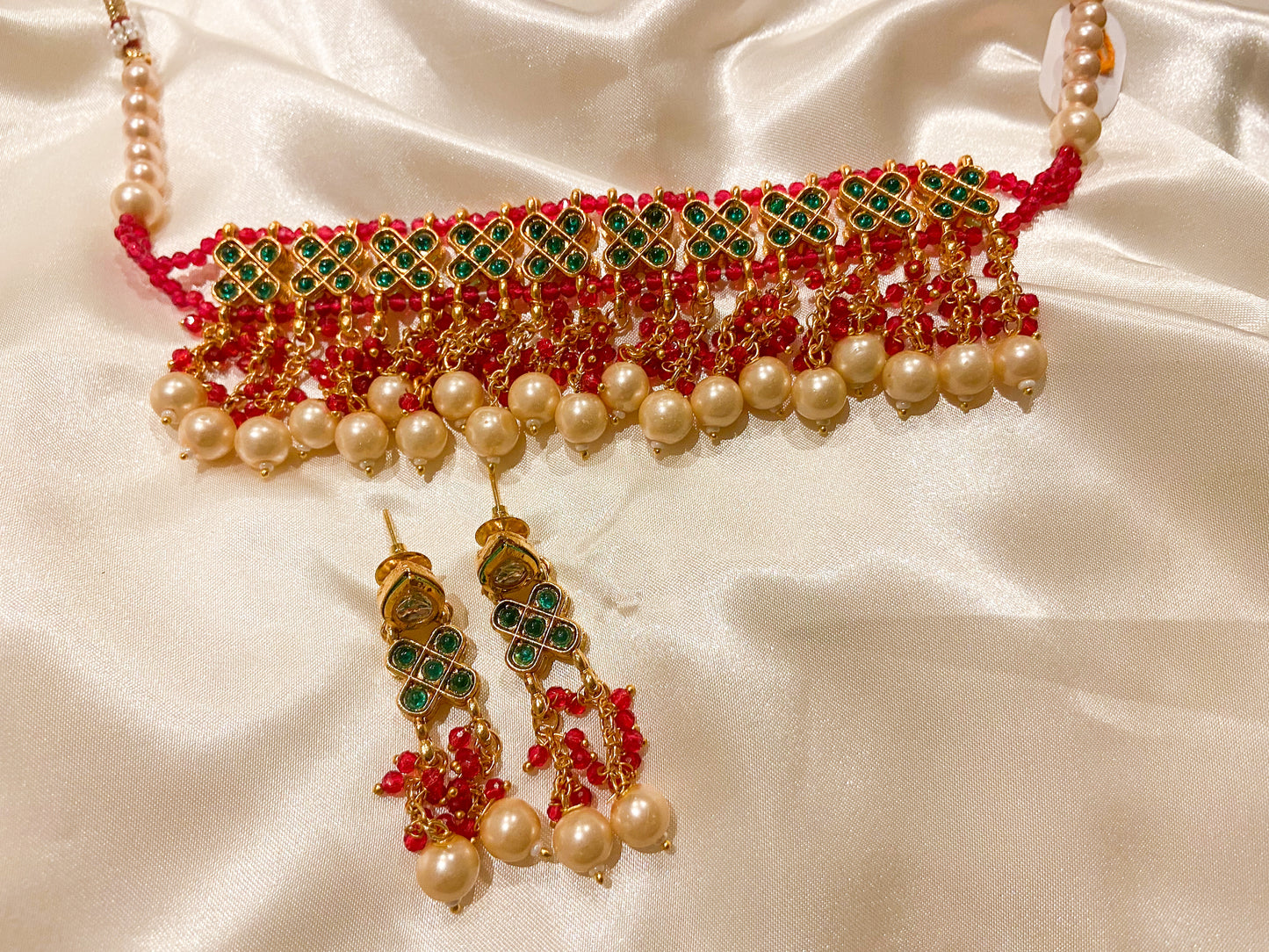 RUBY GREEN PEARL NECKLACE SET