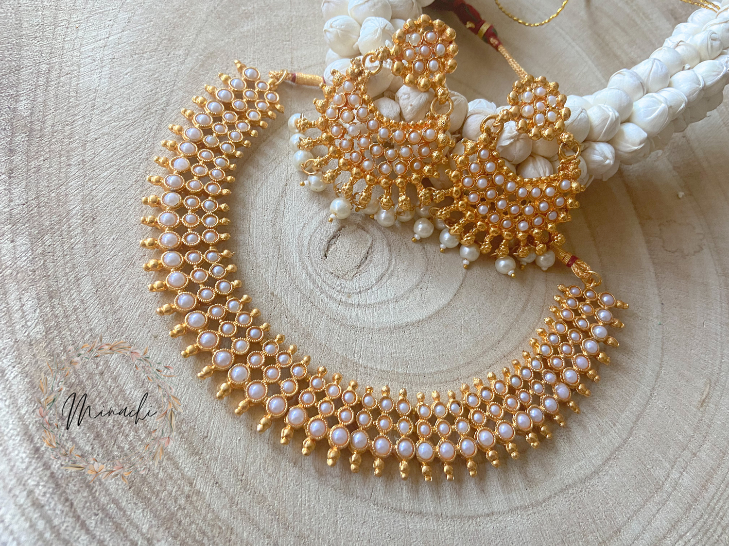 White moti necklace set online
