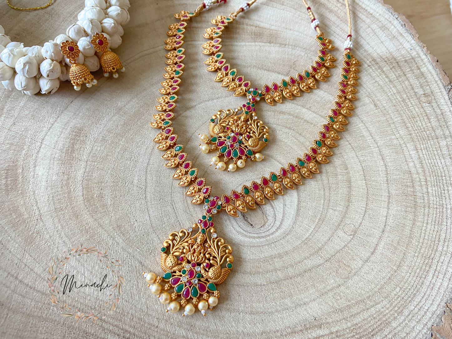 RUBY GREEN LAKSHI SHORT AND LONG NECKLACE SET