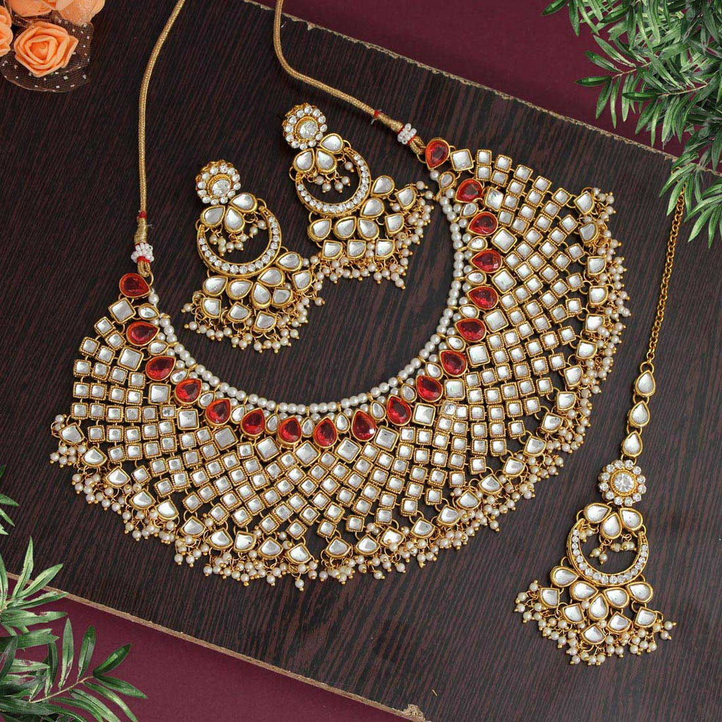 DARK PEACH KUNDAN NECKLACE SET