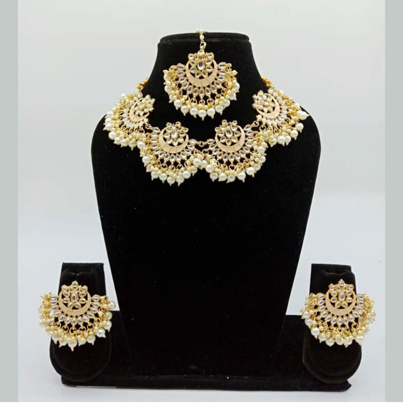 WHITE PEARL MEENAKARI NECKLACE SET