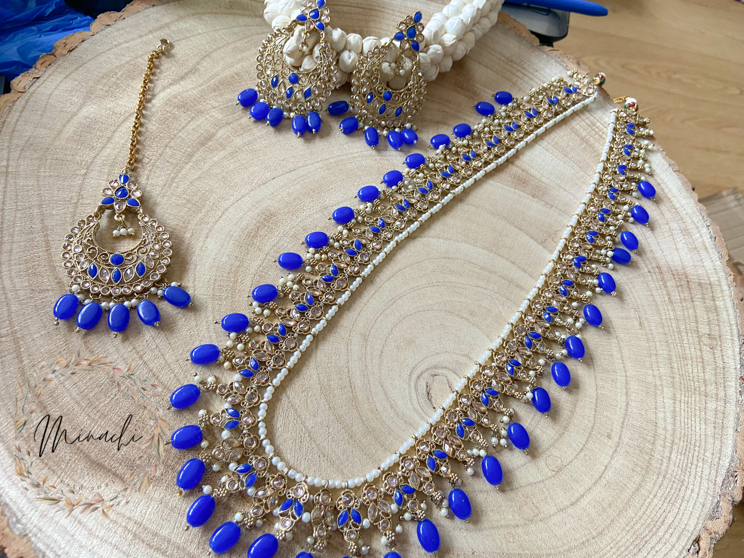 BLUE LONG KUNDAN NECKLACE SET