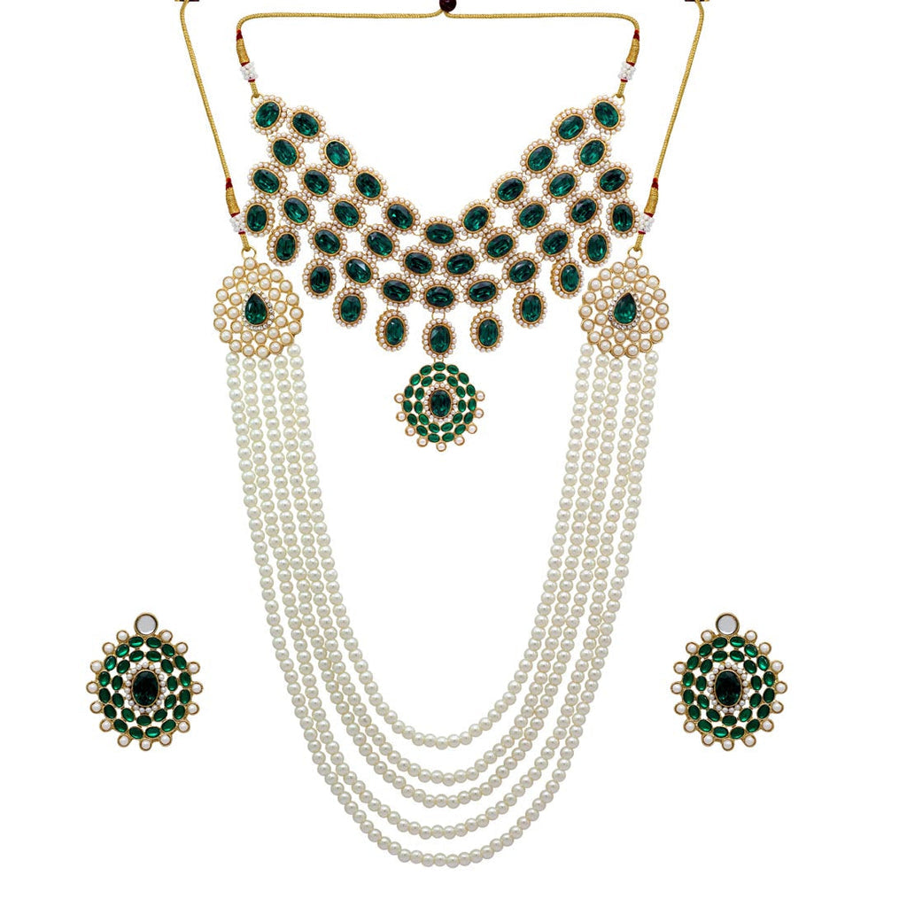 GREEN LONG AND SHORT NECKLACE SET