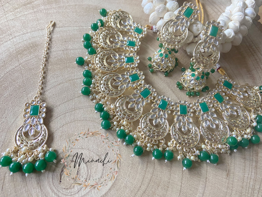 GREEN GOLDEN JHUMKA NECKLACE SET