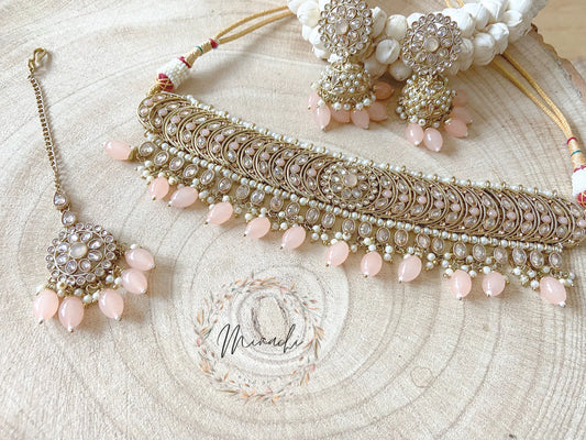 PEACH CHOKER KUNDAN NECKLACE SET