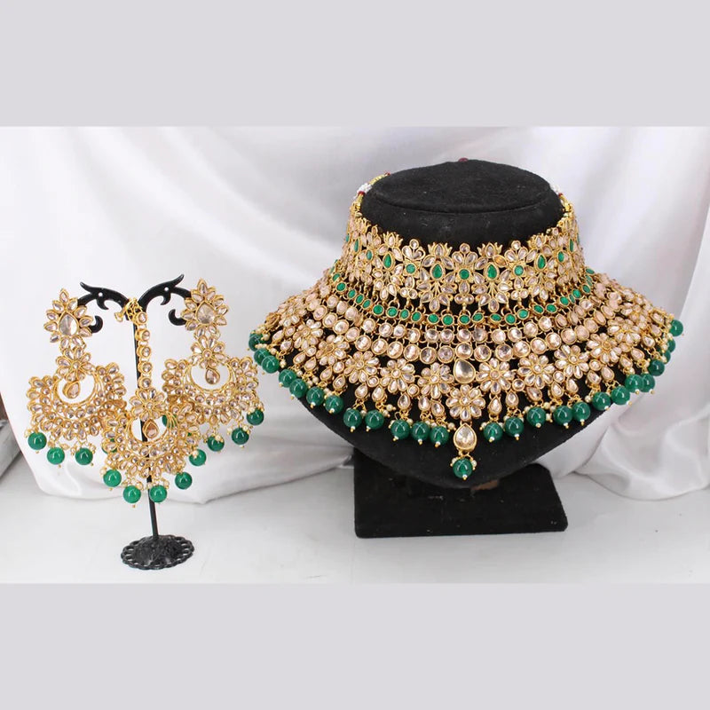 GREEN FLORAL KUNDAN NECKLACE SET