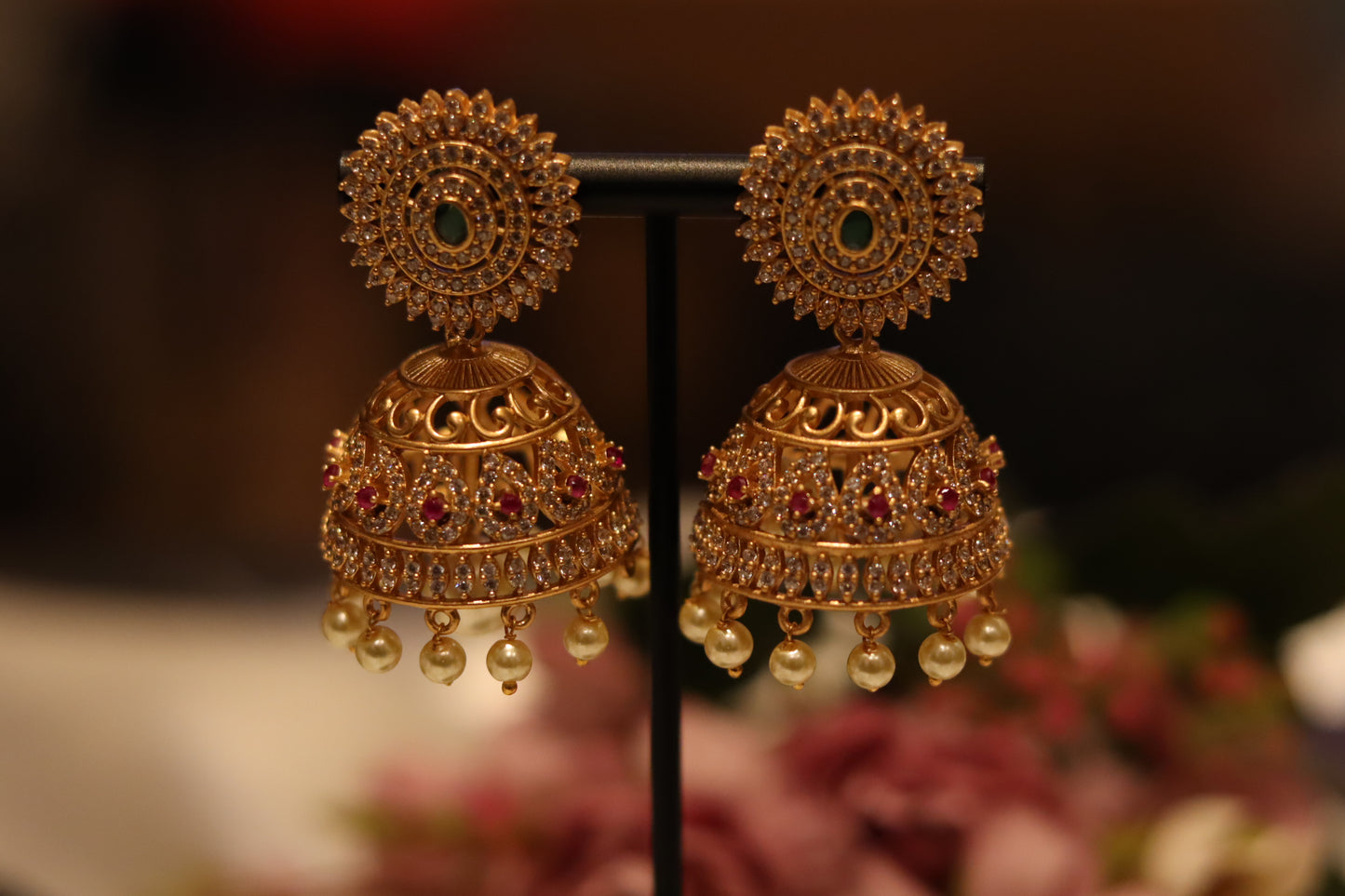 RUBY GREEN WHITE JHUMKA