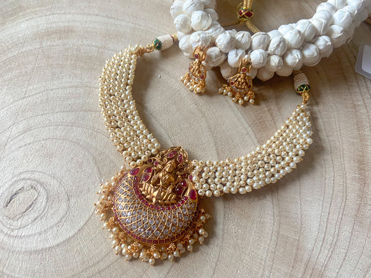 PEARL RUBY WHITE LAKSHMI NECKLACE SET